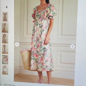 Faithful the brand shirred floral print linen midi